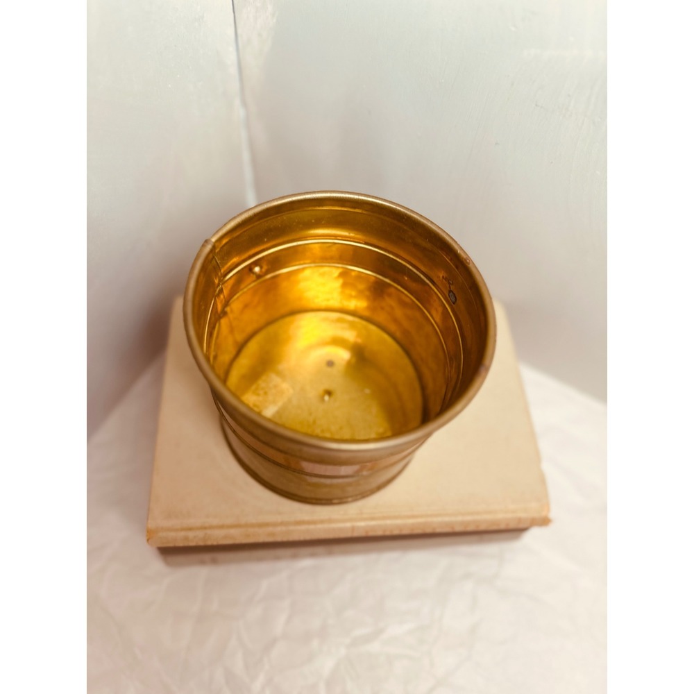 Vintage Brass and Copper Planter Small Two Tone Metal Bucket Decorative Pot - Picture 4 of 7